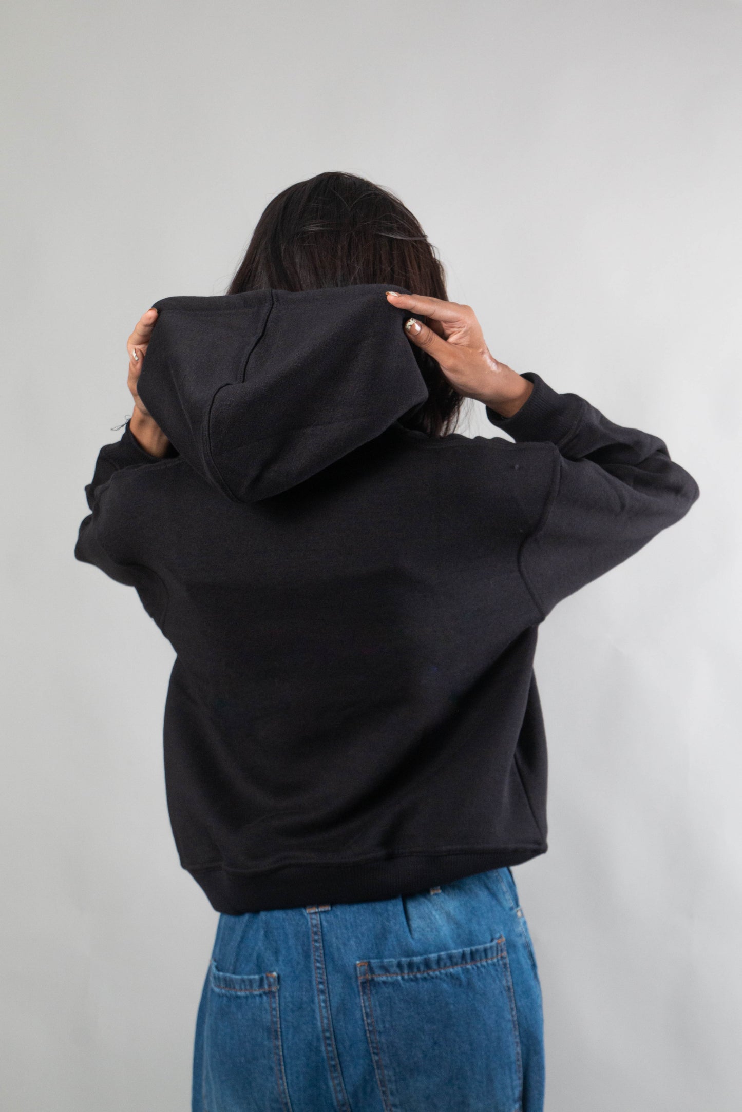 Girls Plain Black Oversized Hoodie